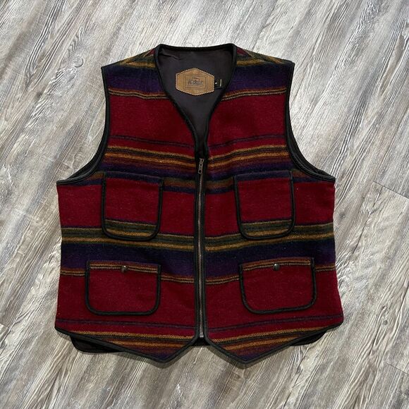 Woolrich Southwestern Wool Zip Vest Burgundy USA M - Picture 1 of 9